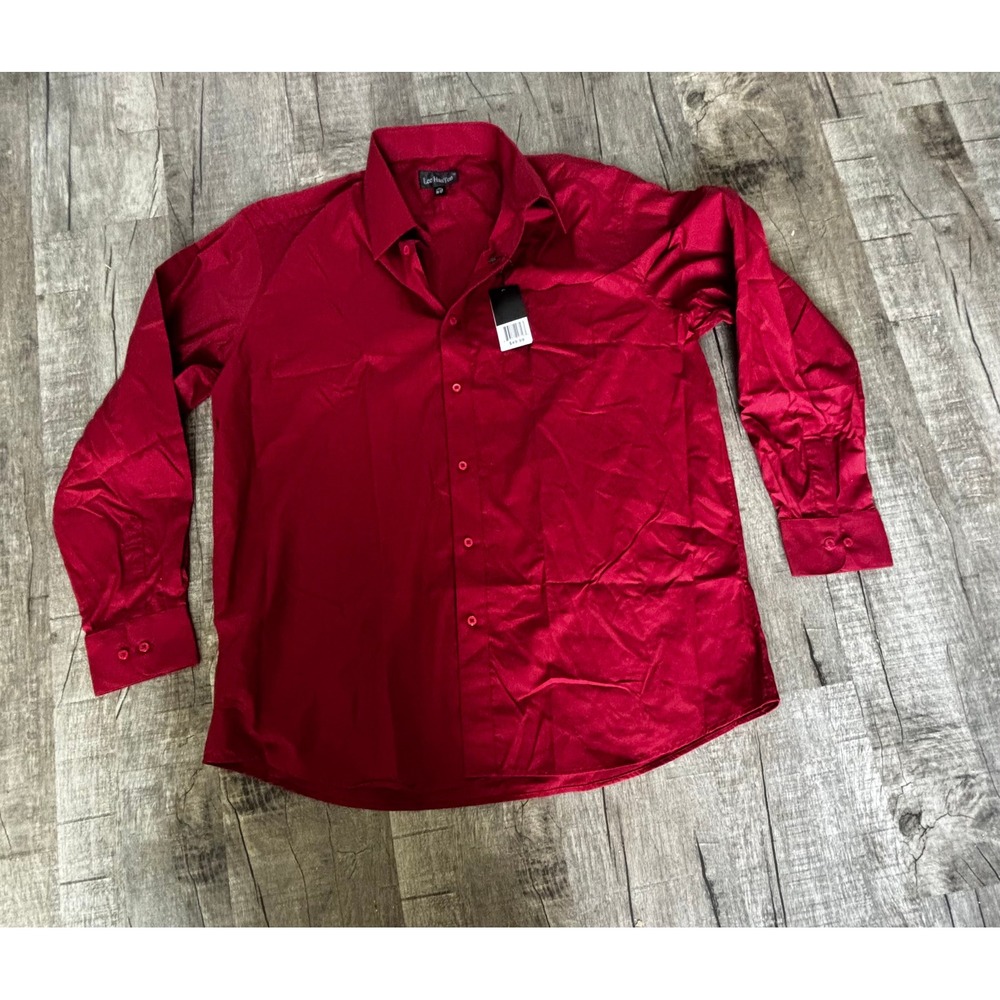 Lee HanTon Mens Dress Shirt XL 17-17.5 Burgundy Red Long Sleeve Button Down
